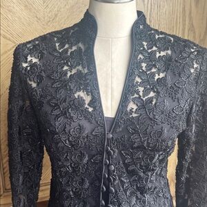 JS collection 2 piece Black beaded, embroidery and Lace button top with tank
